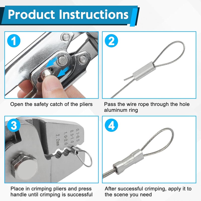 JOGFFDE Fishing Crimping Tool Fishing Wire Line Crimping Rigging Kit Fishing Pliers Wire Rope Leader Crimp Tool with 500pcs Fishing Crimp Sleeves Beads Set Wire Rope Crimping Tool(Blue) - Image 5